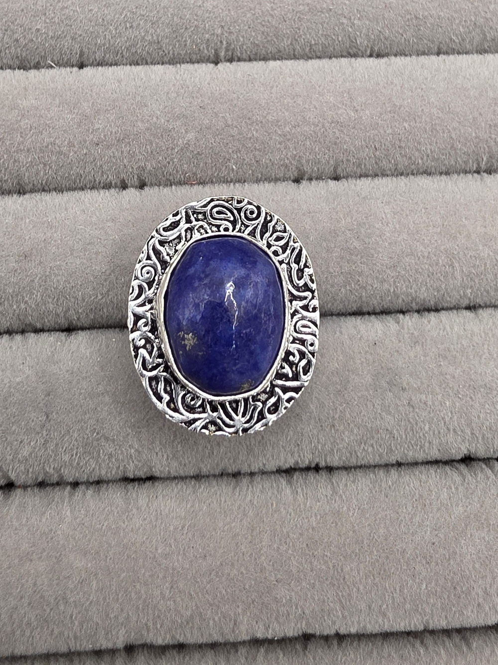 Silver Plated Filigree Ring Size 6 with Lapiz Stone